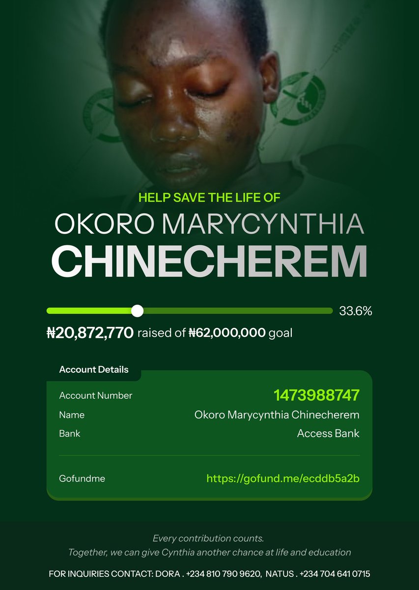 Day 53 of asking the world to help save Marycynthia's life. 

Marycynthia my sister, is a vibrant 23 year old lady and a 300 level Law student at UNEC whose dreams have been put on hold by a diagnosis of Non-Hodgkin Lymphoma(a variety of blood cancer)and her best chance at