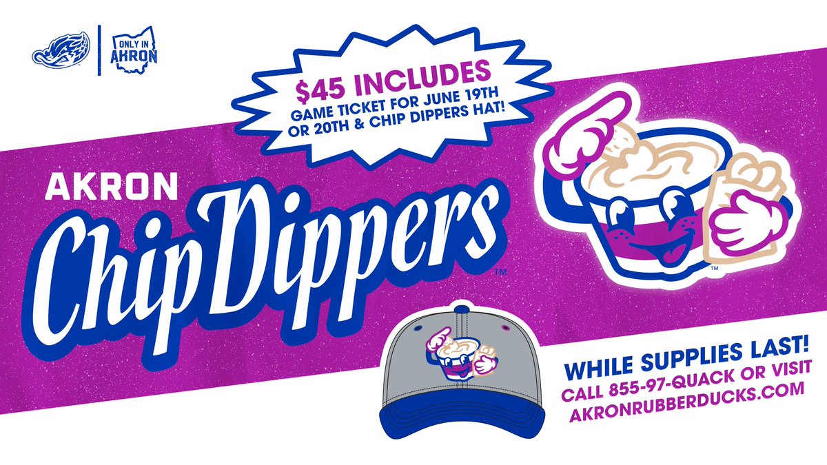 AkronRubberDuck's tweet image. Help us celebrate all things Akron Chip Dippers on June 19 and 20 with a special 🧢+🎟️ package! Limited packages available so get yours today!

🎟️: bit.ly/4qNBRx0