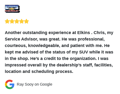 elkinschevy's tweet photo. We just received a great review on Google. Thank you Ray Sooy! https://t.co/yDj9AREXC3