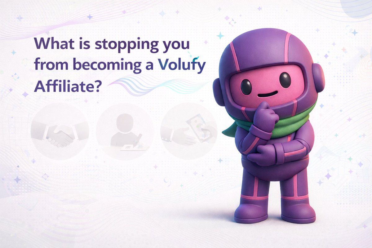 What’s really holding you back? 🤔
Partnership. Growth. Earnings.

Maybe it’s time to take the step.
Become a Volufy Affiliate. 🚀
forms.gle/MV7gWNEckHMSyN…