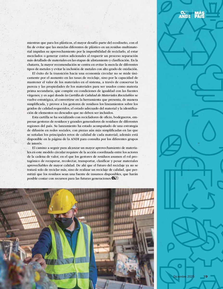 ♻️ La calidad del material como elemento clave para fortalecer la economía circular.
Conoce más en la Edición 290 de la <a href="/Revista_A/">Revista A</a>👉 bit.ly/RevistaA290
#MásPaísANDI
