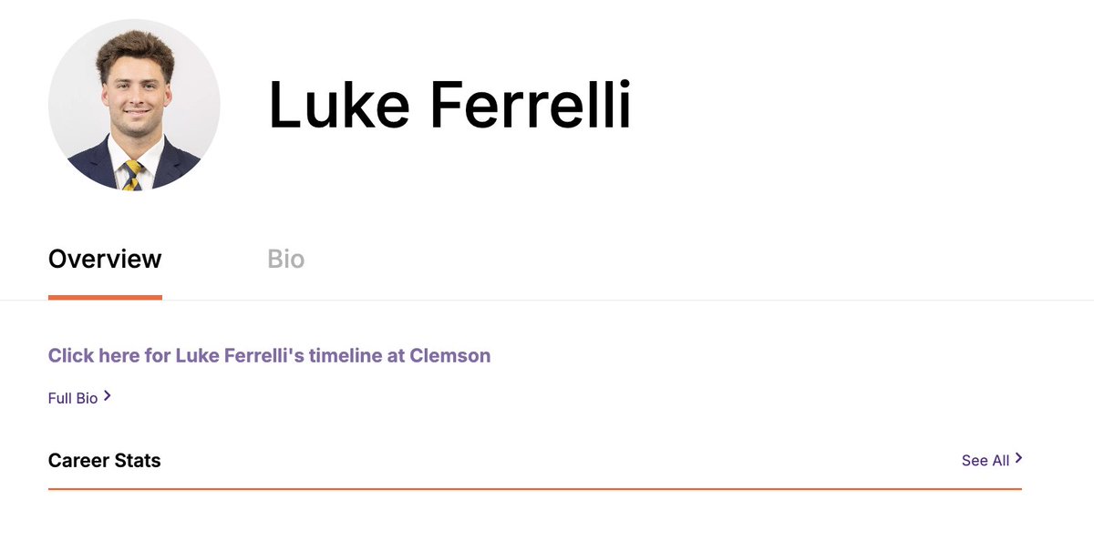 Jon_Blau's tweet image. Clemson football still has a Luke Ferrelli bio page on its site, but it's been updated. It says "Click here for Luke Ferrelli's timeline at Clemson."

That takes you to Dabo Swinney's presser from Friday, detailing the Ole Miss tampering situation: clemsontigers.com/sports/footbal…