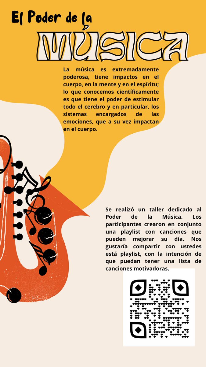Se realizó una taller dedicado al Poder de la Música. Los participantes crearon en conjunto una playlist con canciones que pueden mejorar su día. Nos gustaría compartir con ustedes esta playlist, con la intención de que puedan tener una lista de canciones motivadoras
