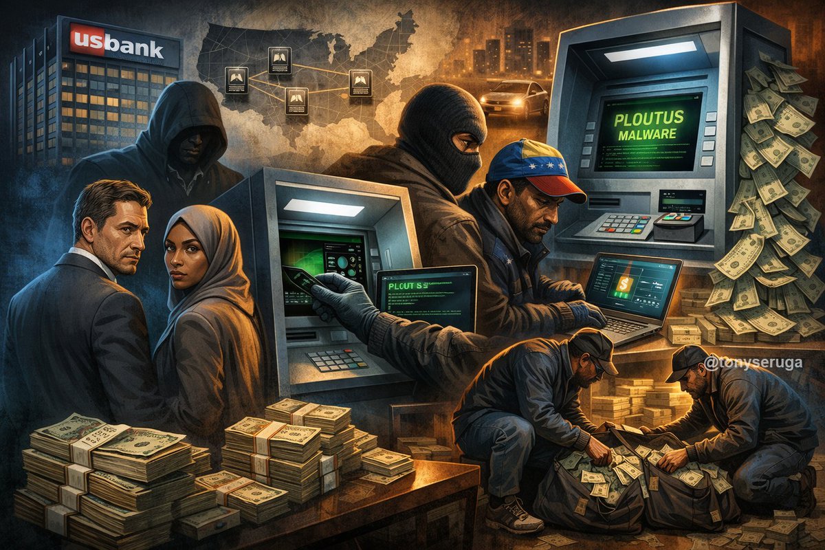 TonySeruga's tweet image. Employees at U.S. Bancorp in Minneapolis, Minnesota, are being investigated for assisting Somali and Venezuelan criminal enterprises to steal millions from banking ATMs across the nation, using malware named Ploutus, one of the most advanced and profitable families of ATM malware…