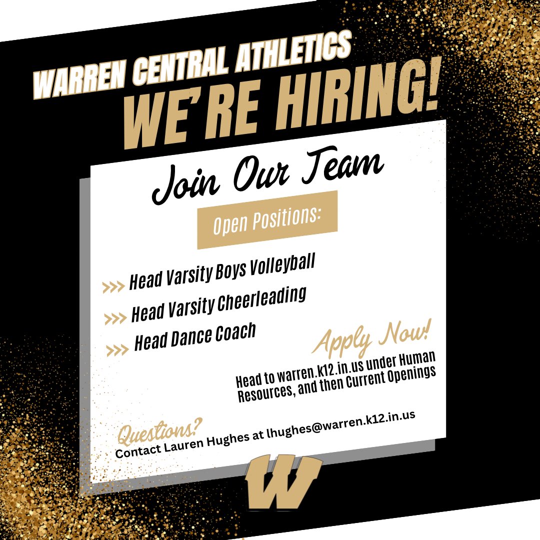 Warren Central Athletics is currently seeking candidates to help lead a few of our sports programs.

Those interested should go to the link below to fill out an application ⬇️: 
applitrack.com/warrentmsd/onl…

Question, please contact our office for more!

<a href="/msdwarren/">MSD of Warren Township</a>