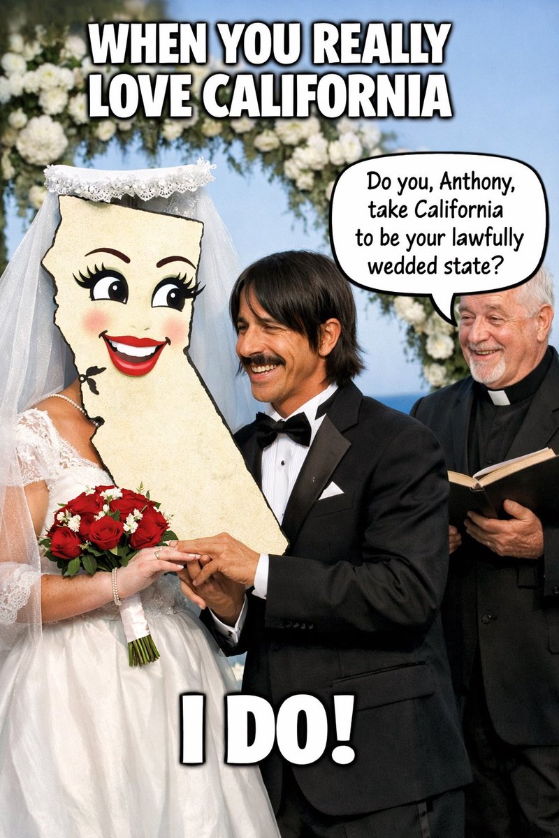 RHCP_Fan99's tweet image. Asking CHATGBT to have Anthony Kiedis marrying California