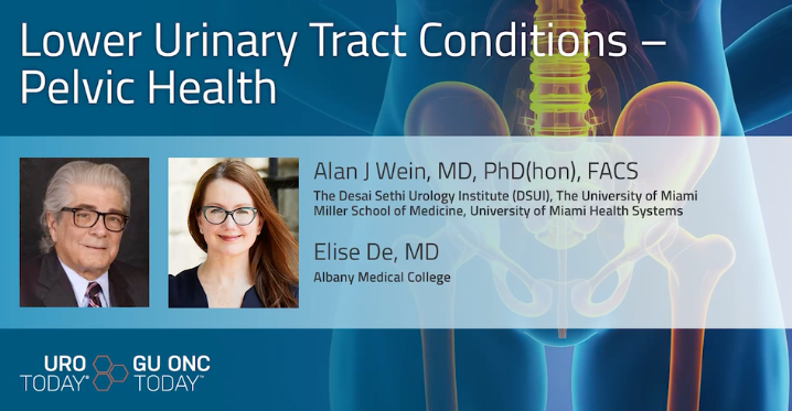 urotoday's tweet photo. Diagnostic algorithm and treatment resources for chronic #PelvicPain. @Dr_Elise_De joins Alan J. Wein, MD, PhD(hon), FACS @dsui_miami_uro to discuss surgical management of chronic pelvic pain from an AUA workshop. She notes that history yields a diagnosis in 70% of cases and that small-fiber neuropathy appears in two-thirds of her complex patients. Topics include urethral diverticulum, Botox for bladder neck obstruction, and IC cystectomy for fibrotic end-stage bladders. 
Resources: https://t.co/tPH8nB0tbM
#WatchNow on UroToday > https://t.co/eVSnWGxsbC