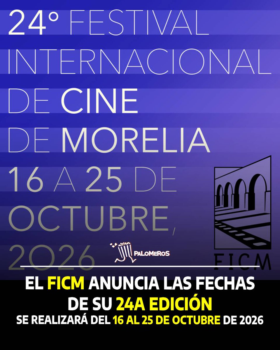 El Festival Internacional de Cine de Morelia <a href="/FICM/">Morelia Film Fest</a> realizará su 24a edición del 16 al 25 de octubre de 2026

Con funciones presenciales en la capital michoacana y funciones virtuales.