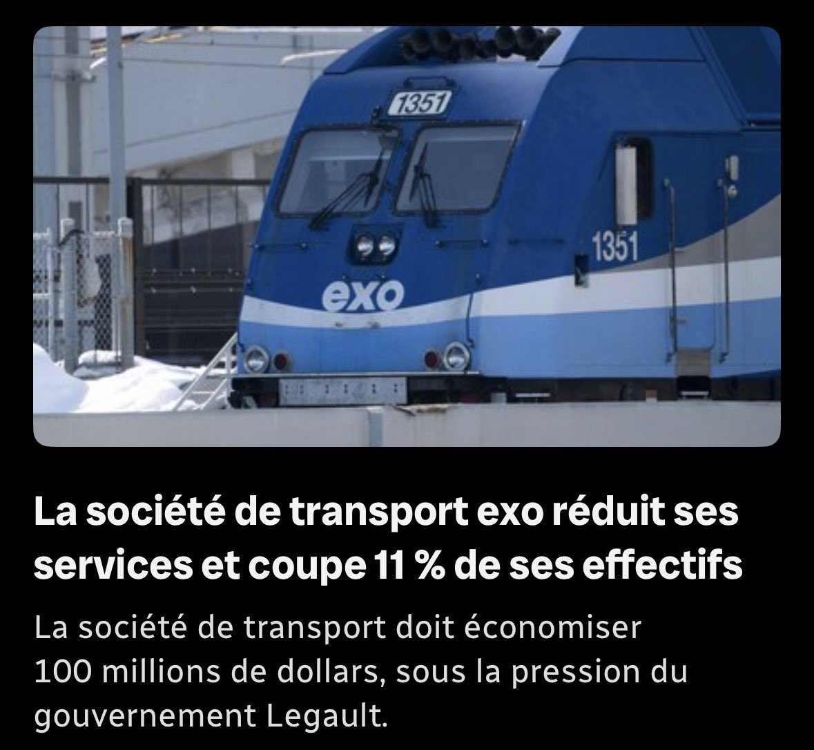 ThomasGerbet's tweet image. La société de transport exo réduit ses services et coupe 11% des effectifs. Elle doit économiser 100 millions de dollars, sous la pression du gouvernement Legault. ici.radio-canada.ca/nouvelle/22235…