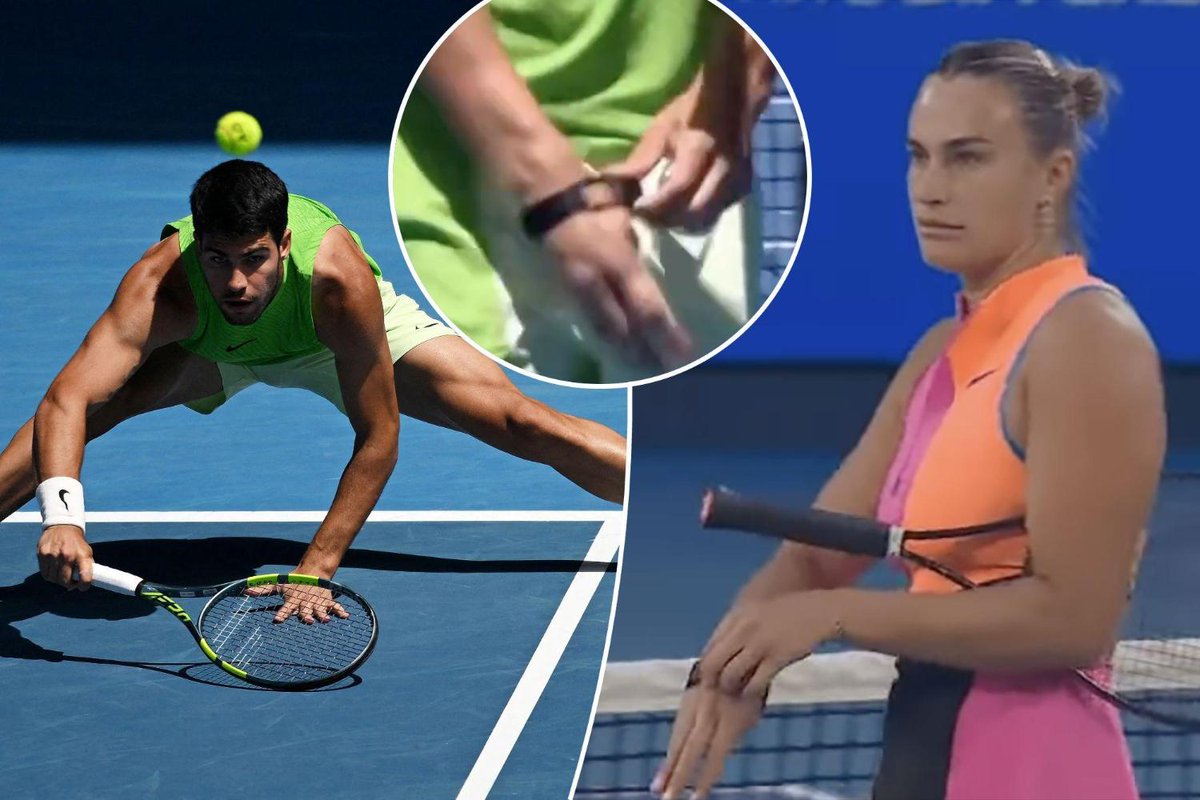 nypost's tweet image. Aryna Sabalenka, Carlos Alcaraz forced to remove devices in growing Australian Open controversy nypost.com/2026/01/26/spo…