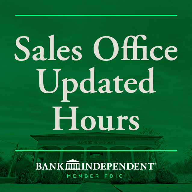 All Bank Independent Sales Offices will be open today from 11:00 a.m. to 4:00 p.m., with the following exceptions:
• Courtland – Closed
 • Russellville Main – Closed
 • Red Bay Main – Closed
 • Cherokee – Open 11:00 a.m.–3:00 p.m.
Our Customer Service Center and Digital Sales
