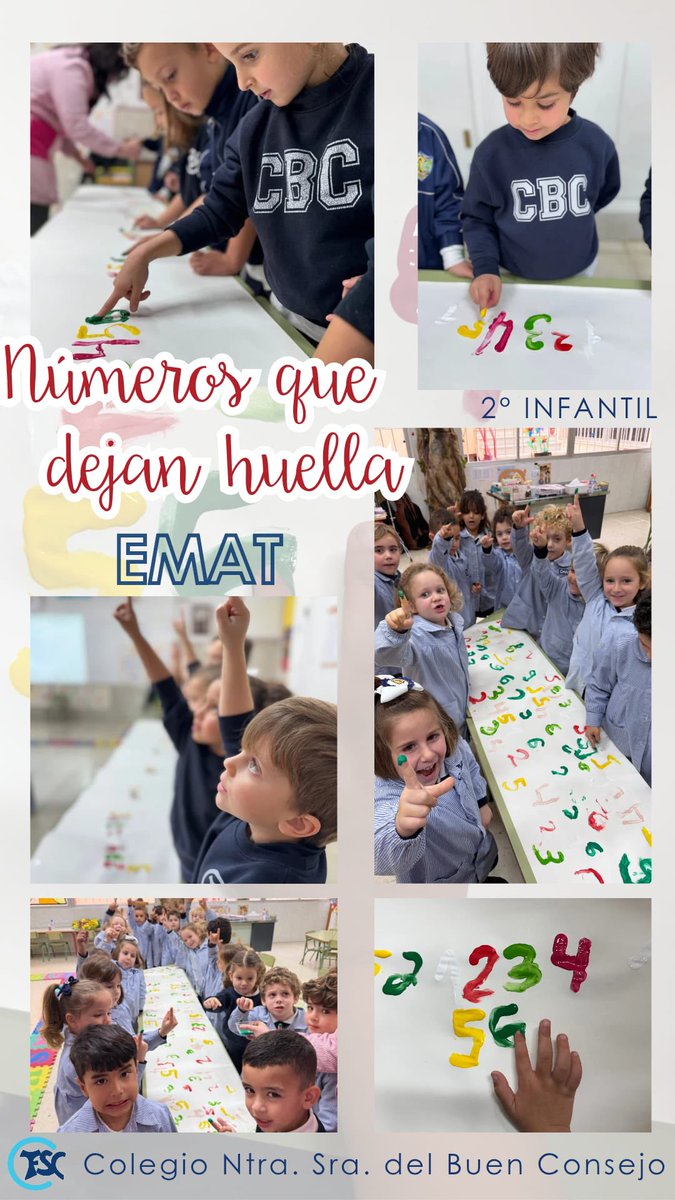 ¡Mucho más que escribir números!
Los alumnos de 2° de Infantil , con EMAT, aprendemos descomponiendo utilizando las regletas, para luego con nuestros deditos trazar los números usando pintura de su color 🎨. 

#ContigoSomosBuenConsejo
#ColegiosFSC