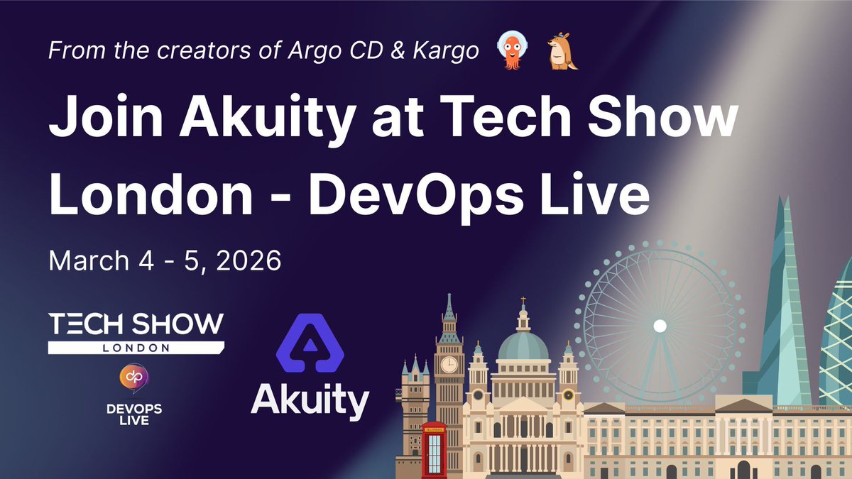 akuityio's tweet photo. Weโre heading to London! ๐ฌ๐ง
Akuity will be at DevOps Live during Tech Show London, showing GitOps that actually works at enterprise scale. ๐ช
๐ Excel London | March 4โ5 | Booth F235
#DevOpsLive #GitOps #ArgoCD https://t.co/aDOjjj7Doh