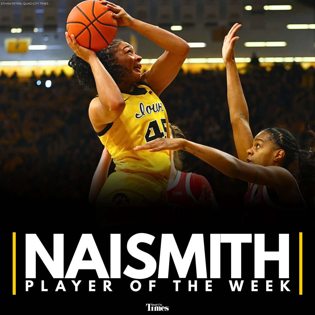 ethan_petrik's tweet photo. NEW | Iowa women's basketball forward Hannah Stuelke has been named the Naismith Player of the Week.

After collecting a pair of national POW plus Big Ten POW honors last week, the senior is back in the national spotlight after helping lead the #Hawkeyes to three Top 15 wins. https://t.co/n6tsxqKJAX
