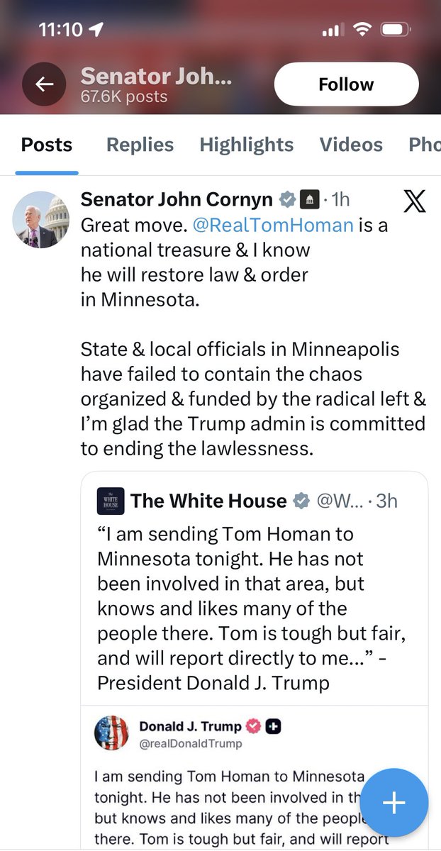 ScottUhlTX's tweet image. Senator #JohnCornyn (R-TX) can’t see with his own eyes what 80% of Americans can see in #Minnesota 

#Cornyn is not a conservative. 
He’s devolved into a INTRUSIVE GOVERNMENT POPULIST and doesn’t deserve to be reelected in 2026!