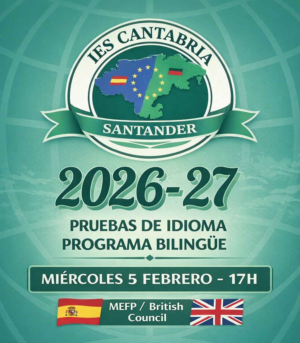 El próximo jueves 5 de febrero se realizarán en el IES Cantabria las pruebas de acceso (destrezas lingüísticas básicas de comprensión y expresión oral y escrita) a las 18h en el propio centro.