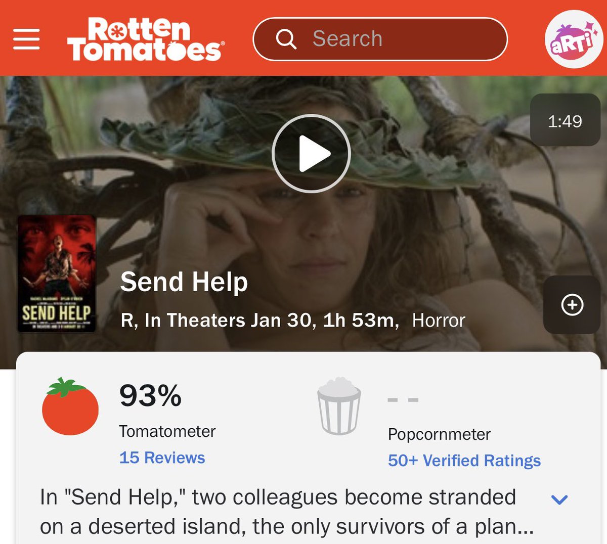 FilmUpdates's tweet image. Sam Raimi’s ‘SEND HELP’ starring Rachel McAdams and Dylan O’Brien debuts at 93% on Rotten Tomatoes.

In theaters January 30.