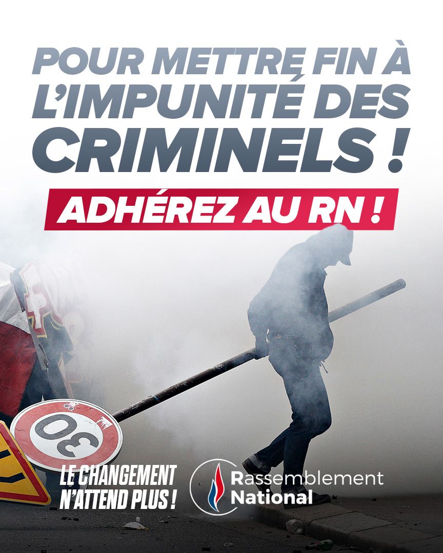 🔵 Afin de rétablir l'ordre, nous sanctionnerons réellement les criminels qui pourrissent la vie des Français !

Que ce soit à la tête des communes ou de l'État, la fermeté face à cette impunité sera une priorité absolue pour redonner la paix à nos compatriotes !

🇫🇷