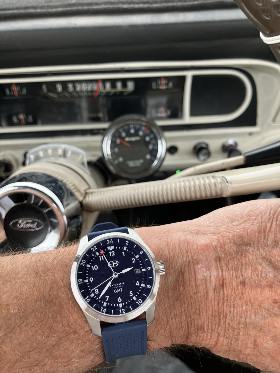 ButlerWatchCo's tweet photo. Skymaster Patriot GMT watch out with the Skymaster for a cruise in the company 1967 Ford F250. She’s a beauty. California countryside. https://t.co/NQDVRb28dU