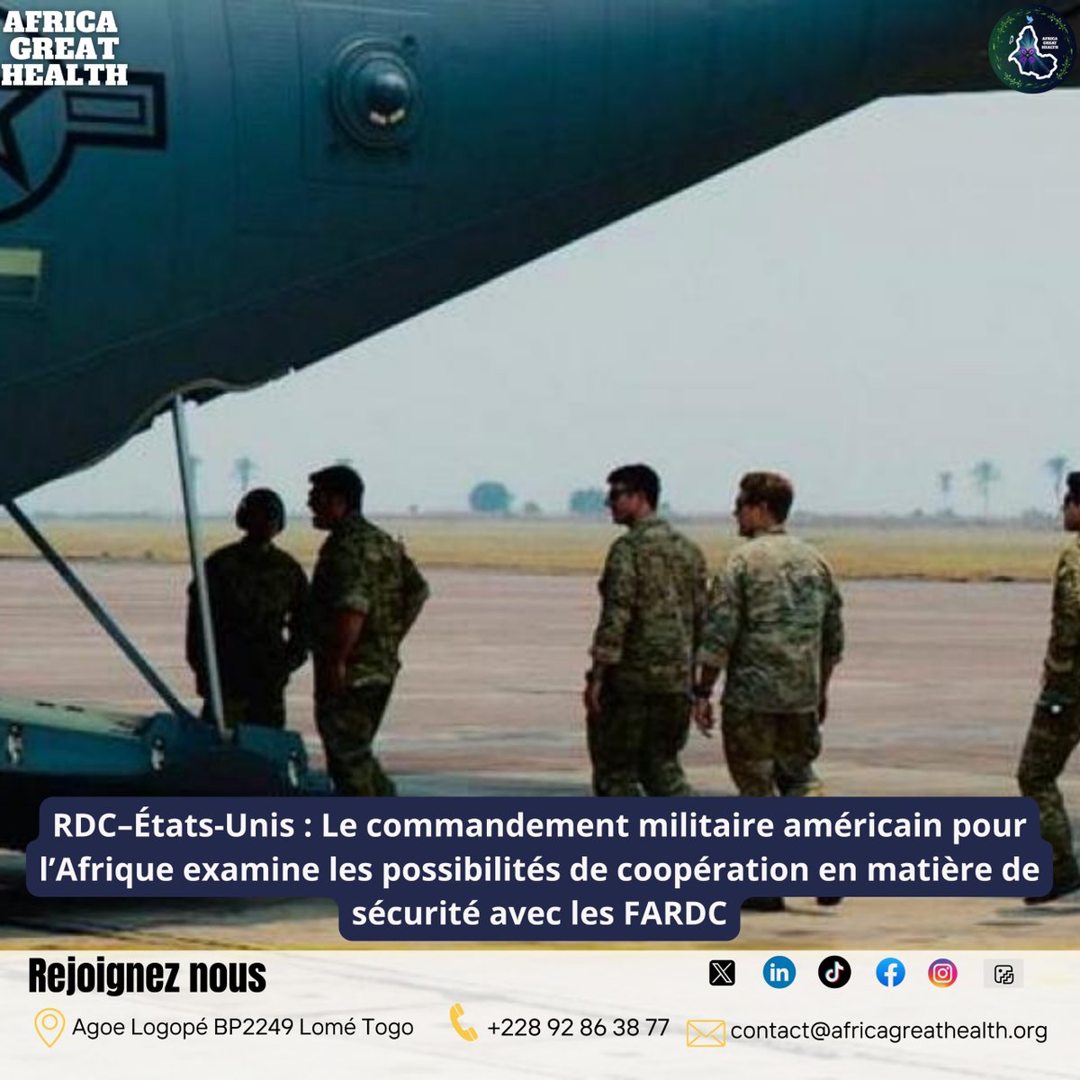 AfroGreatHealth's tweet photo. Le commandement militaire américain pour l’Afrique (AFRICOM) examine les possibilités de coopération sécuritaire avec les FARDC.
#rdc 
#étatsunis 
#sécurité 
#afrique 
#africagreathealth https://t.co/wW6OmAhjFw