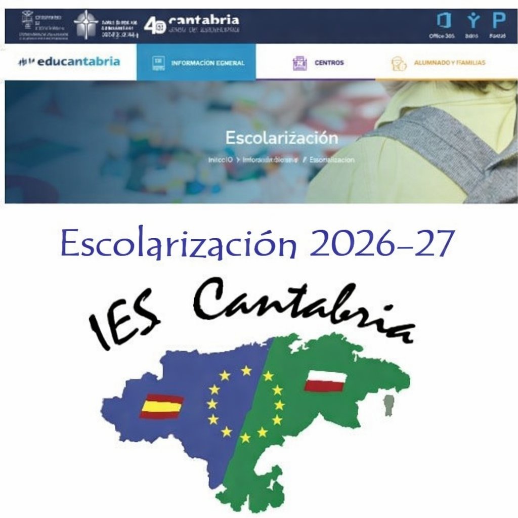 Ya está disponible la información sobre el proceso de Escolarización Curso 2026-27 a través del portal educativo de Educantabria.
Información en la web del <a href="/IES_Cantabria/">IES Cantabria</a>.

iescantabria.es/ies-cantabria/…