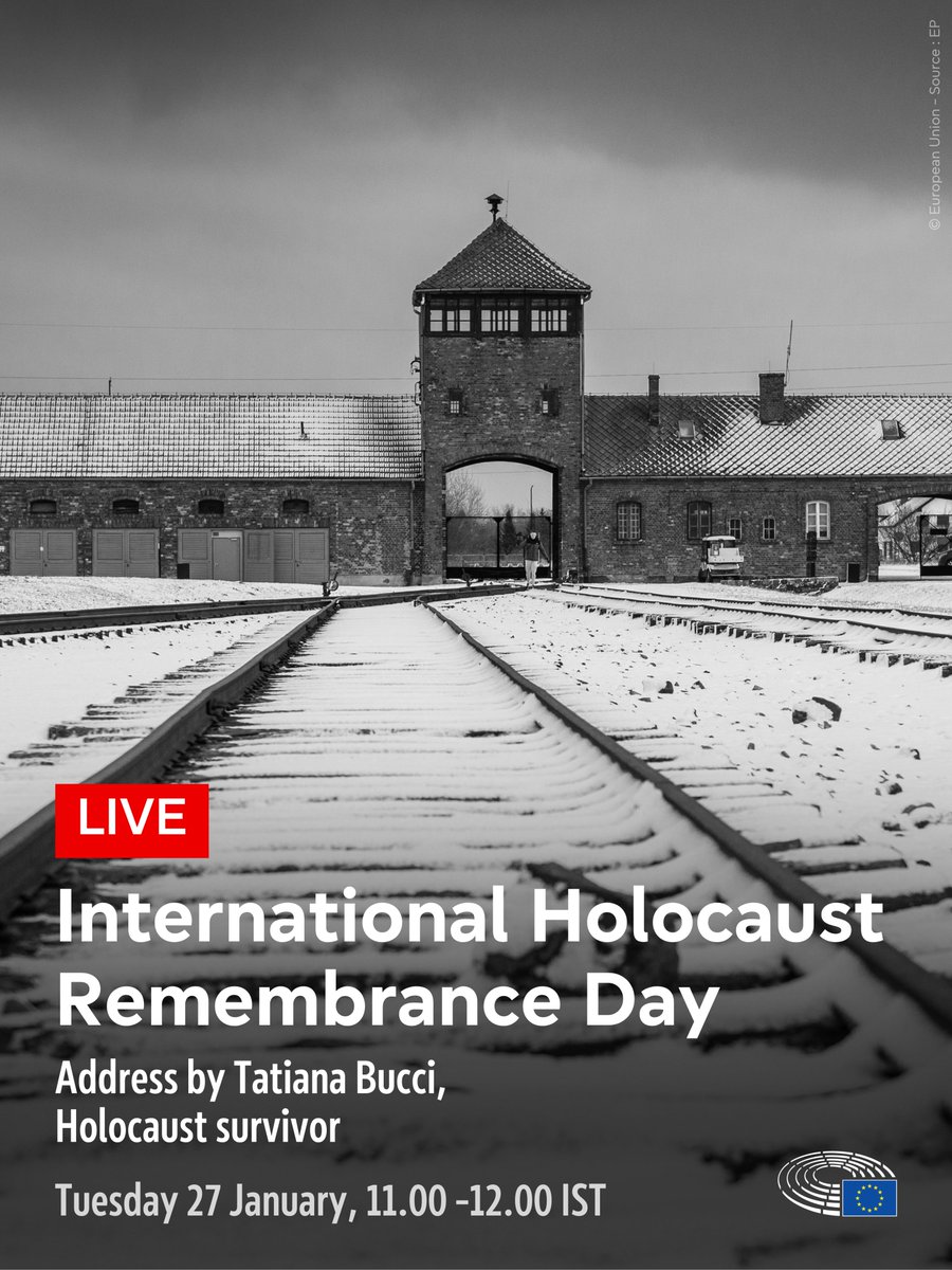 Today is International Holocaust Remembrance Day.

Holocaust survivor Tatiana Bucci will address MEPs at a special plenary session later today. <a href="/EP_President/">Roberta Metsola</a>  will open the ceremony. She will then deliver a speech.

Watch from 11am (Ireland) at link.europa.eu/V6Rt74