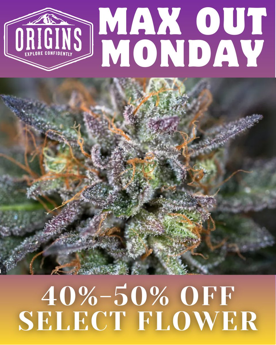 Max Out Monday at Origins 🌿
Pull up for big flower deals + ounce steals.
<a href="/sunshinefarmswa/">Sunshine Farms</a> <a href="/HarmonyFarmsWA/">Harmony Farms</a> <a href="/artizencannabis/">Artizen</a> #MaxOutMonday #WeedDeals #CannabisCommunity #SeattleWeed #PNWcannabis