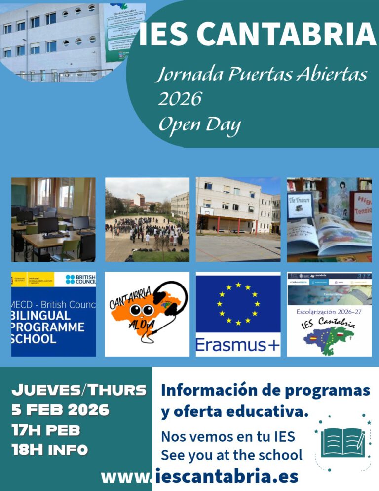 Jornadas de Puertas Abiertas de nuestro centro con el fin de que puedan conocer las opciones académicas, las instalaciones y los programas que se desarrollan en el cento.

5 febrero 2026. 18h.

iescantabria.es/ies-cantabria/…