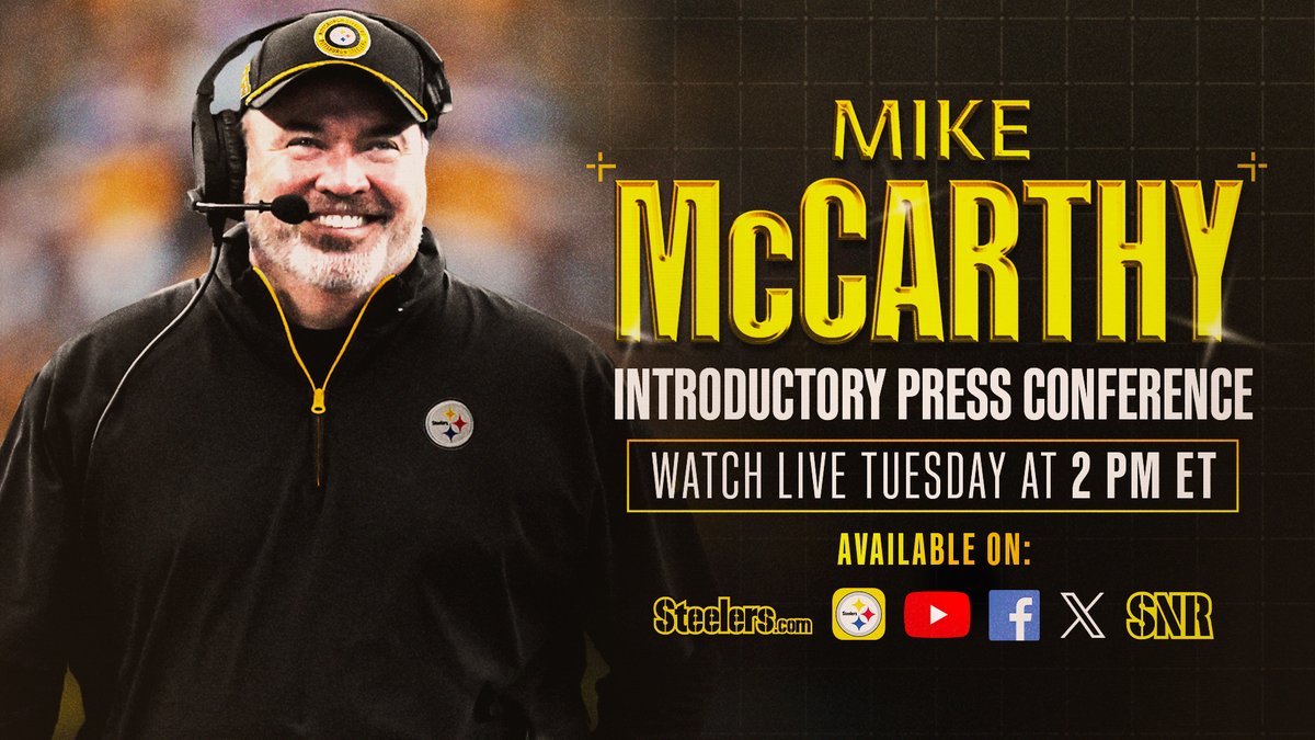 Steelers President Art Rooney Il and GM Omar Khan will introduce Mike McCarthy as the team’s head coach at a press conference at 2 PM ET on Tuesday, Jan. 27.
Watch live on our digital & social media platforms + listen on @SteelersNRadio.