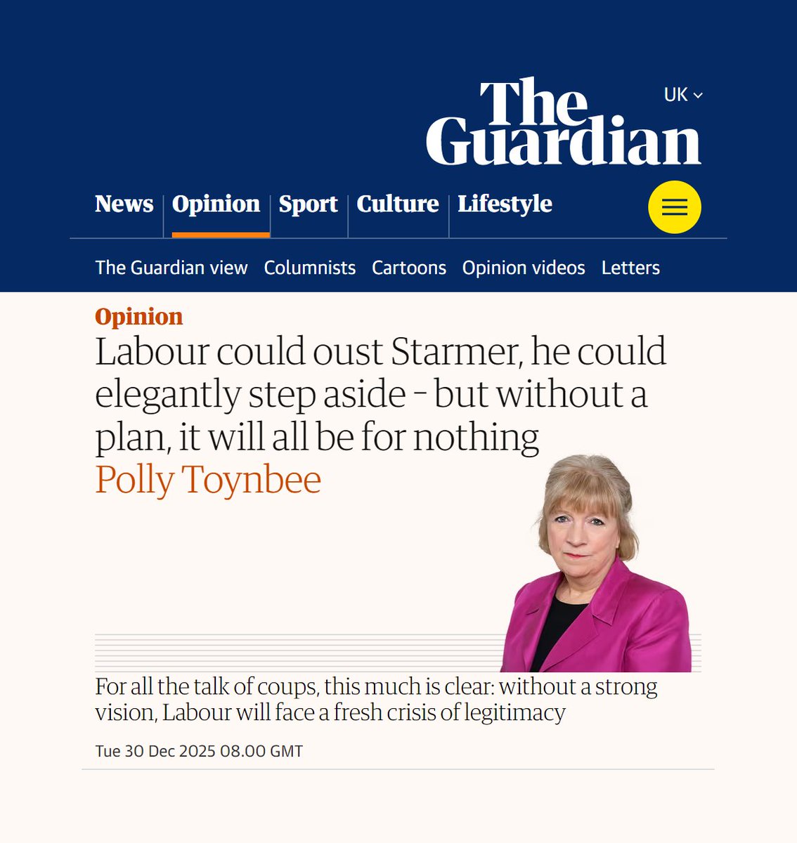 plutotlabarbie's tweet image. How to go from "We must give Starmer a chance to turn things around" to "We must throw Starmer into a burning skip" in less than 3 months, without ever having been wrong at any point, by Polly Toynbee.