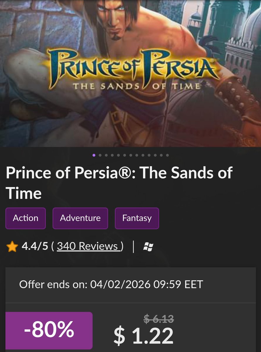 ElDanyBoss's tweet image. Gog.com pone de oferta #PrinceOfPersia #TheSandsOfTime luego de la cancelación del remake.