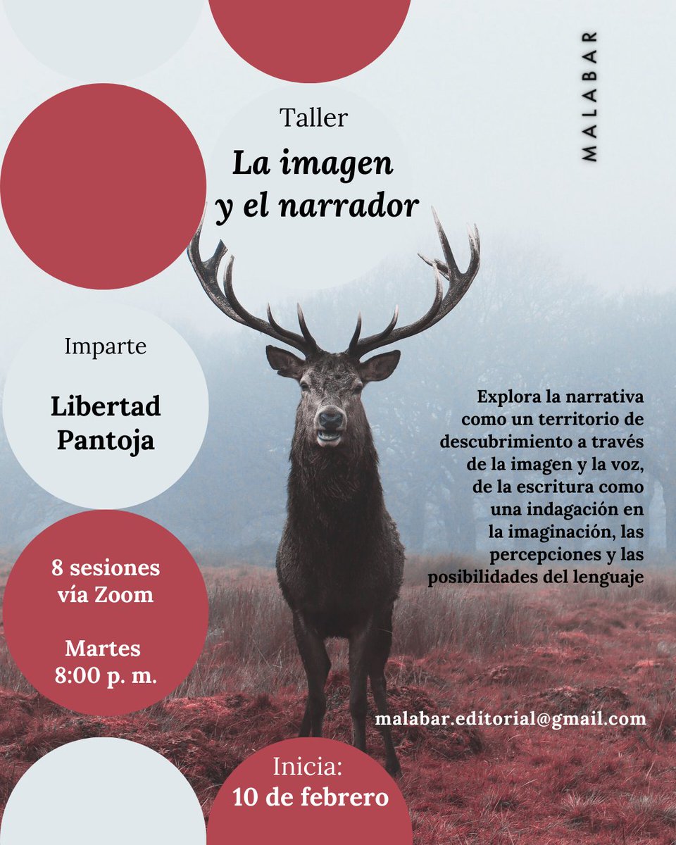 Acompáñanos a esta nueva experiencia de escritura con <a href="/LibertadPantoja/">Libertad Pantoja Hdz</a> . 📚
"La imagen y el narrador" propone una búsqueda profunda en las imágenes primordiales para emprender la escritura una voz más personal.
¡Iniciamos el martes 10 de febrero!