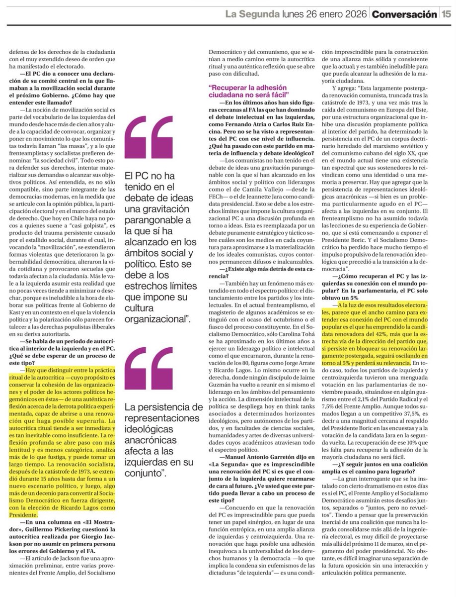 Comparto mi conversación con el periodista Gaspar Hübner, publicada hoy en <a href="/La_Segunda/">laSegunda</a> , en torno a algunos dilemas ineludibles  para las izquierdas en Chile y las reflexiones para abordarlos que apenas comienzan a esbozarse.