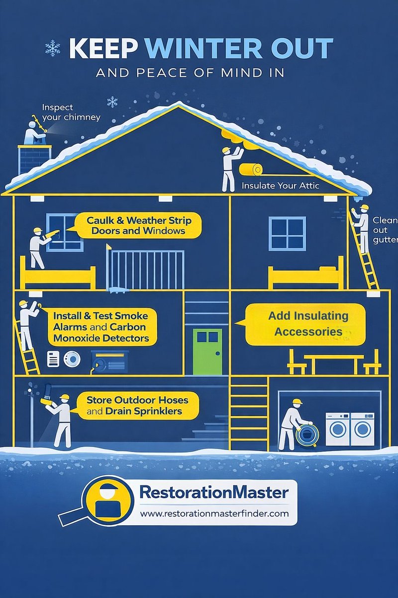 RestorationMstr's tweet image. ❄️ Winter weather can do serious damage fast.
Freezing temps, ice, and snow can lead to burst pipes, drafts, and costly repairs if your home isn’t ready.

Take a few simple steps now to protect your property.

👉 restorationmasterfinder.com
#WinterHomeTips #PreventDamage