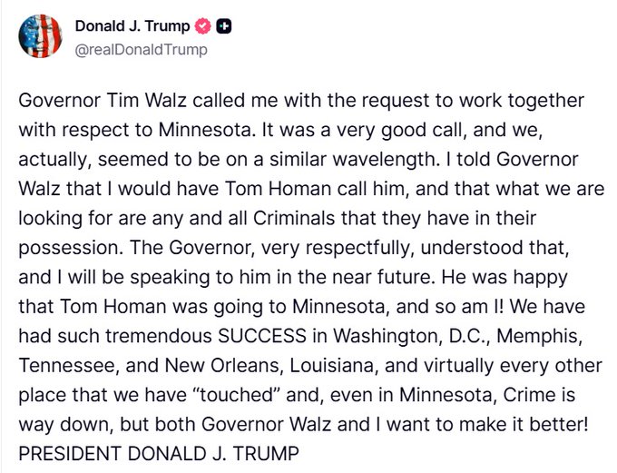 YBoyio's tweet image. Κολοτούμπα Τραμπ.
Είδε τη δημοτικότητά του να πέφτει κατακόρυφα μετά τη δεύτερη δολοφονία από τους γκεσταπίτες της ICE, και τώρα μιλάει με καλά λόγια για τον κυβερνήτη της Μινεσότα που μέχρι προχθές έβριζε και απειλούσε.
Όπως κάθε θρασύδειλος, θα επιτεθεί ξανά όταν μπορέσει