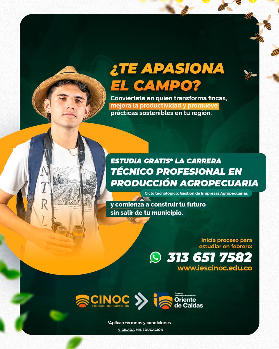 El campo también es un proyecto de vida con futuro.

En la #IESCINOC puedes estudiar gratis* el programa Técnico Profesional en Producción Agropecuaria y su Tecnología en Gestión de Empresas Agropecuarias. 

Inicia tu proceso de inscripción aquí: iescinoc.edu.co/admisiones/