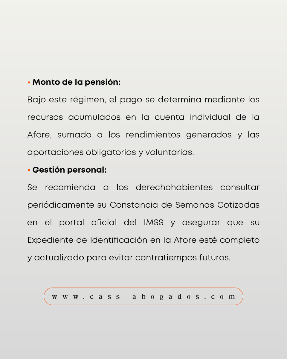 CASSabogados's tweet photo. Es fundamental que los trabajadores bajo la Ley 97 del IMSS (quienes comenzaron a cotizar después del 1 de julio de 1997) monitoreen su historial laboral, ya que los requisitos para acceder a una pensión se modifican anualmente. Debido a la Reforma de 2020, el número de semanas cotizadas necesarias mantiene un incremento gradual y constante. Conocer estas cifras es el primer paso para una planificación financiera responsable para el retiro.
