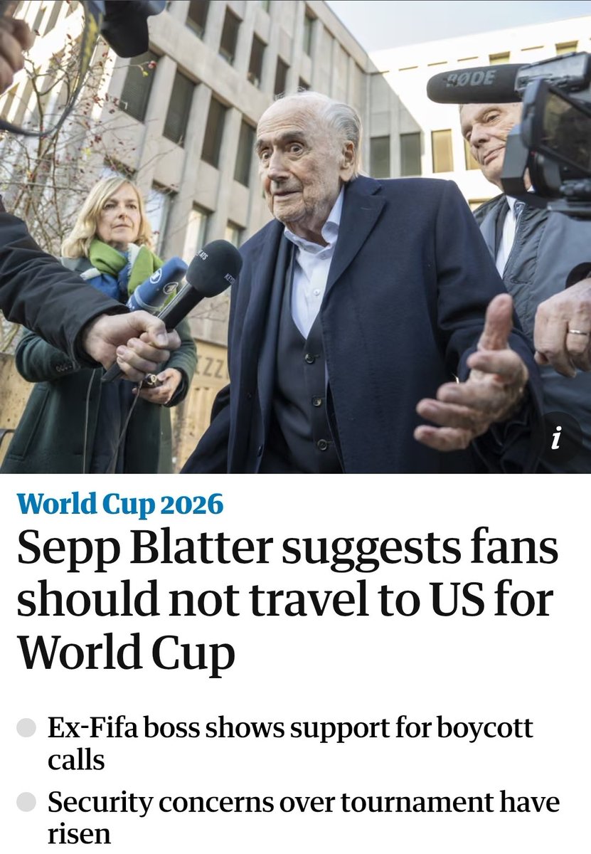 Former Fifa president Sepp Blatter suggested that fans should not travel to the US for the World Cup over safety concerns.