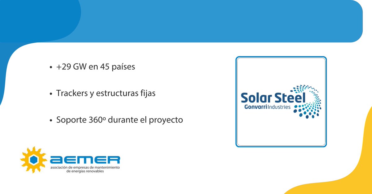 Sumamos a Solar Steel a la familia AEMER: líder en trackers y estructuras fijas, +29 GW en 45 países y acompañamiento 360º durante todo el ciclo de vida (incluida Suports). 

Juntos impulsamos la excelencia del #OM y la #Fotovoltaica. 🤝