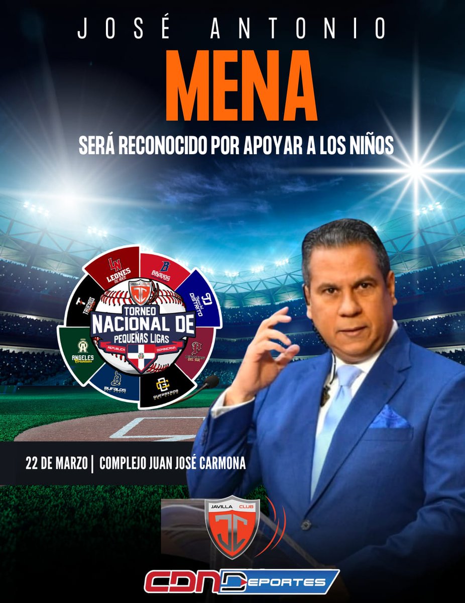 Felicidades a José Antonio Mena, estelar narrador del Escogido

Los niños de la Academia La Javilla le entregarán una placa de reconocimiento.

#TorneoNacionalDePequeñasLigas
#ApoyarALosNiñosTeHaceGrande