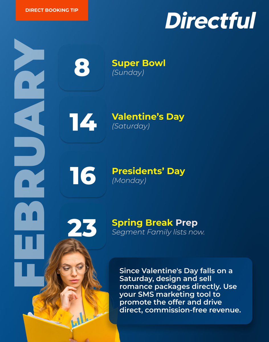 directfulcom's tweet photo. Is your property ready for a stacked February 2026?

Hoteliers, it’s time to look ahead. February 2026 offers a unique convergence of major events that requires a proactive strategy to maximize ADR and direct bookings.

Here is your revenue roadmap for the month: https://t.co/bxcz39Y3gY