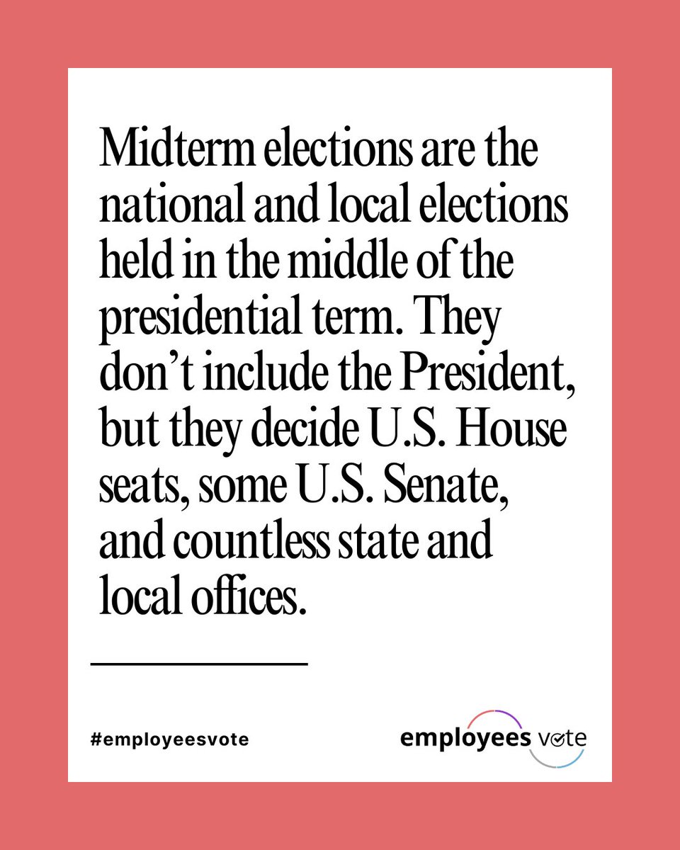 EmployeesVote's tweet image. Quick refresher: Midterms happen every four years, halfway between presidential elections. They decide who represents us in Congress and who shapes the policies that affect our workplaces. 🗳️#MidtermsMatter #EmployeesVote