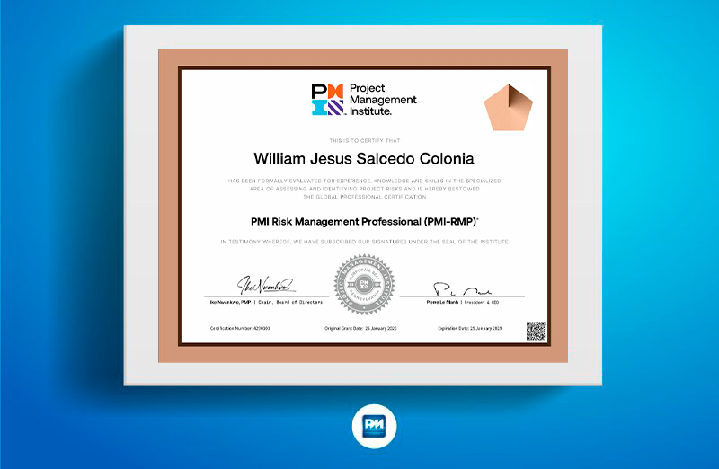 🛡️ ¡Felicitaciones a nuestro alumno William Salcedo Colonia por certificarse como PMI-RMP® (Risk Management Professional)! 🏆
 Su preparación con nuestro Curso de Gestión de Riesgos PMI-RMP® fue clave para alcanzar este gran paso profesional.
🔗 bit.ly/4ja4Jvo

#PMIRMP