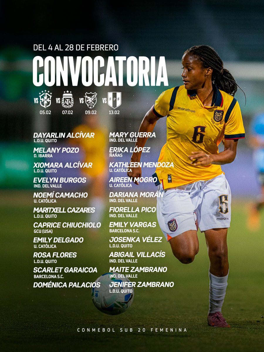 🫡 Lista oficial de la Selección de Ecuador 🇪🇨 

💪 El entrenador Eduardo Moscoso presentó la lista oficial para el Sudamericano Sub-20 que se jugará en Paraguay 🇵🇾. 

#PateamosFuerte