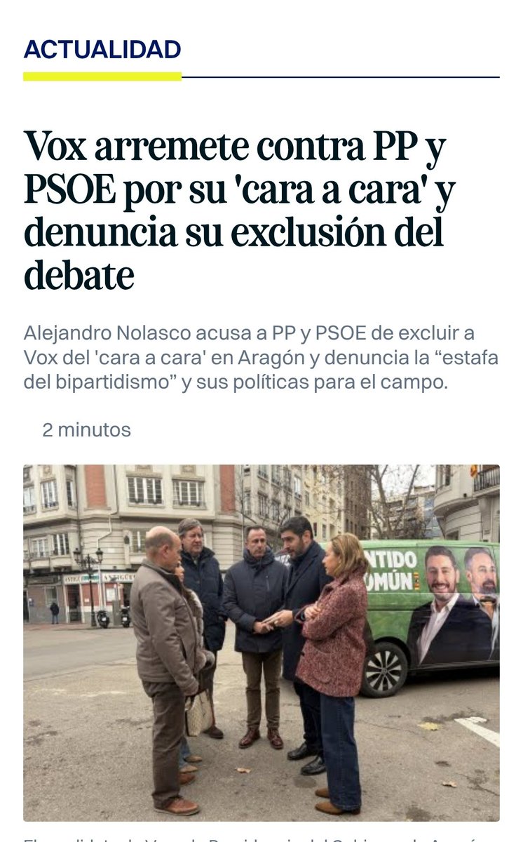 El BIPARTIDISMO corrupto EXCLUYE a VOX de los debates.

"Cuando decimos que el PP y el PSOE pactan todo en Bruselas, también lo pactan en Aragón, como la ley de energía para reventar el Maestrazgo, pero es que además hasta en campaña pactan cosas y una de ellas es excluir a Vox