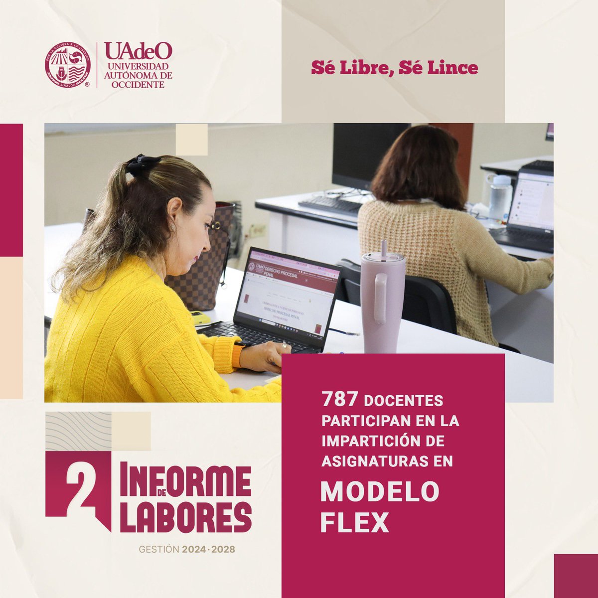 En el segundo año de la Gestión 2024-2028 que encabeza el Rector, Dr. Pedro Flores Leal, en la UAdeO, 787 docentes participaron en la impartición de asignaturas en Modelo Flex.

#2doInformeUAdeO #SéLibreSéLince #RectorPedroFloresLeal