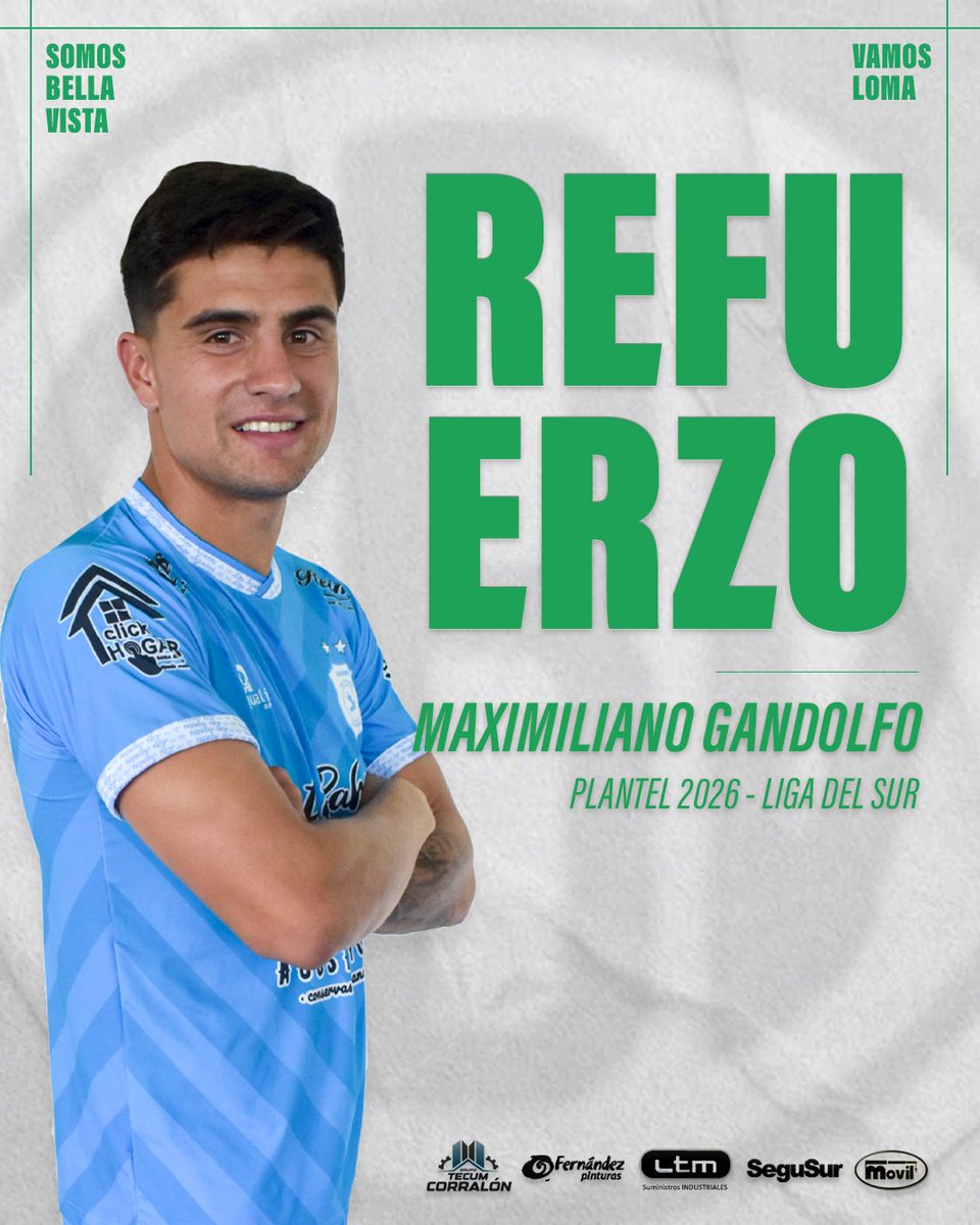 ⚽️ #LigaDelSur |

👋🏼 ¡Hola Maxi, bienvenido a la Loma!

🙌🏼 Maximiliano Gandolfo es nuevo refuerzo del equipo que afrontará el torneo de la Liga del Sur 2026.

👉🏼 El volante de 27 años viene de jugar en San Francisco.

👊🏼 ¡Vamos por un gran año!

#SomosBellaVista