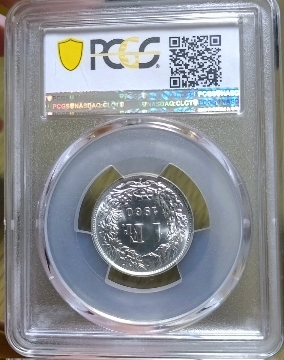 第二回古銭ラボでの入手品その② 1960年スイス1フラン銀貨 PCGSMS66 デザインと状態が気に入りこちらも東京ライトコインにて購入