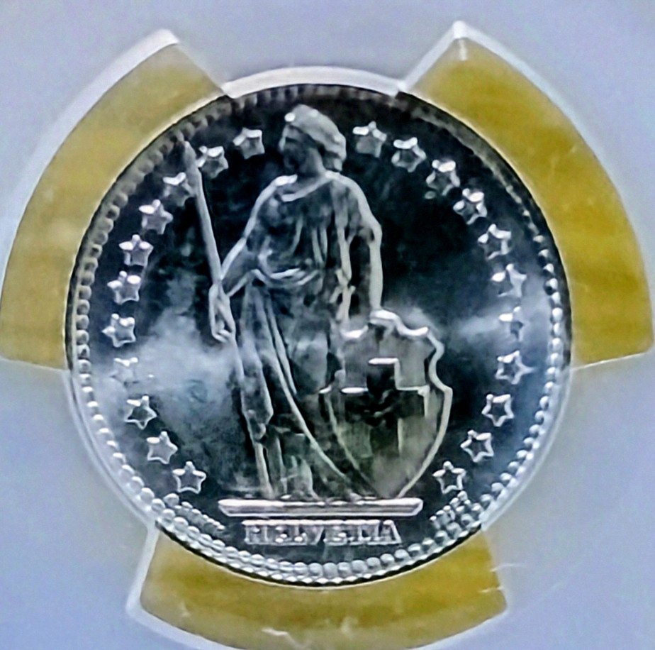 第二回古銭ラボでの入手品その② 1960年スイス1フラン銀貨 PCGSMS66 デザインと状態が気に入りこちらも東京ライトコインにて購入