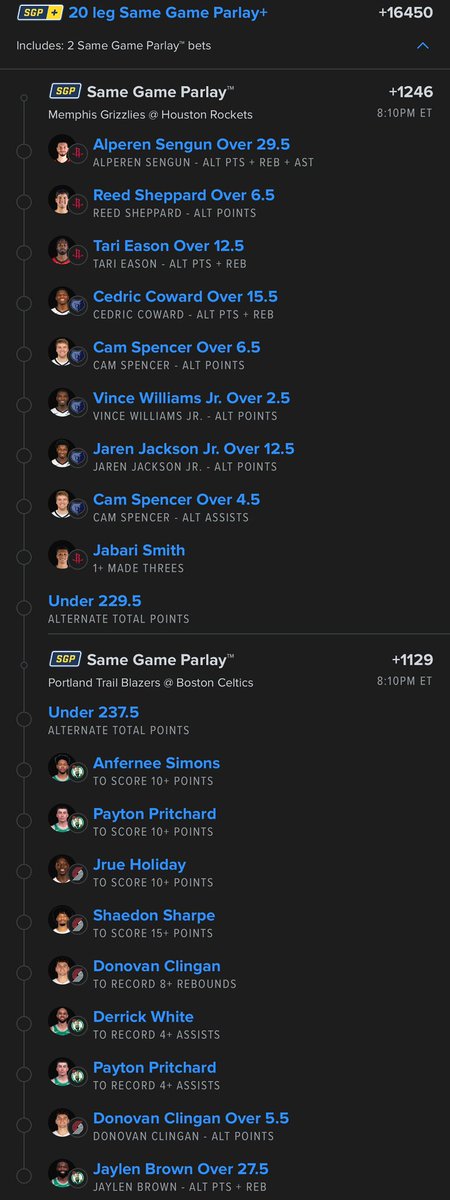 SGP_Vick's tweet image. 🚨🚨 NBA MEGA LOTTO COLLAB 🚨🚨

⚠️ @BrookieJ07 ⚠️

⚠️ @SGP_Vick  ⚠️

+16,450 👀

WE COOKED UP AN INSANE BANGER!!!

Last week on Monday we cashed a +100,000 and +8500

Last Tuesday we hit a +28,000 collab &amp;amp; +3600

WITH &amp;amp; WITHOUT THE UNDERS ✅

scoresandodds.com/all/parlay?qui…